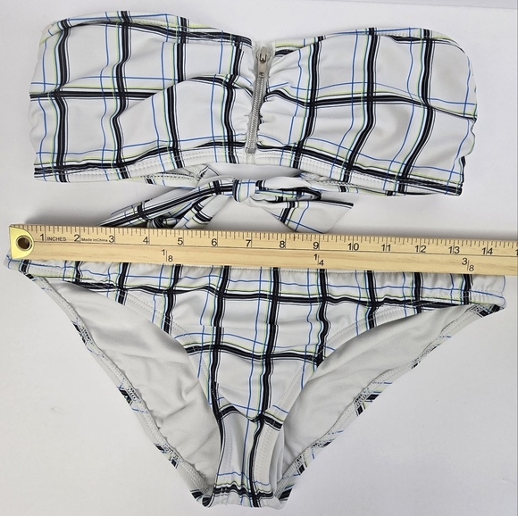 HURLEY Y2K Swim Suit Strapless Bikini Scrunch Butt White Multicolor Women Size M - Picture 4 of 13